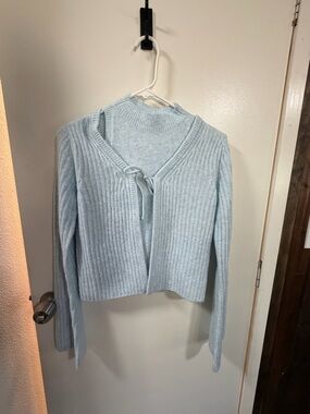 Light Blue Ribbed Tie-Front Women's Sweater AND TANK